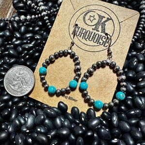 Sterling Silver Navajo Pearl and Turquoise drop/dangle earrings